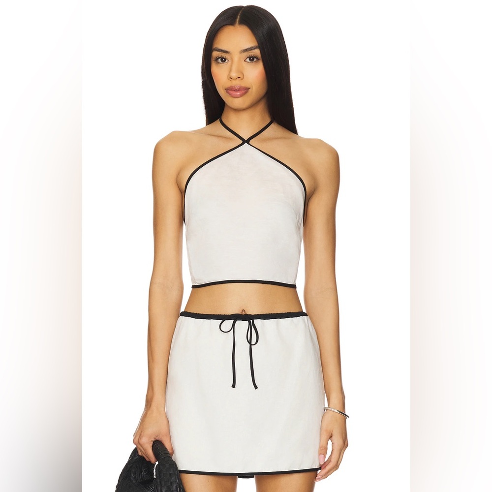 Onia White and Black Air Linen Cropped Halter Top